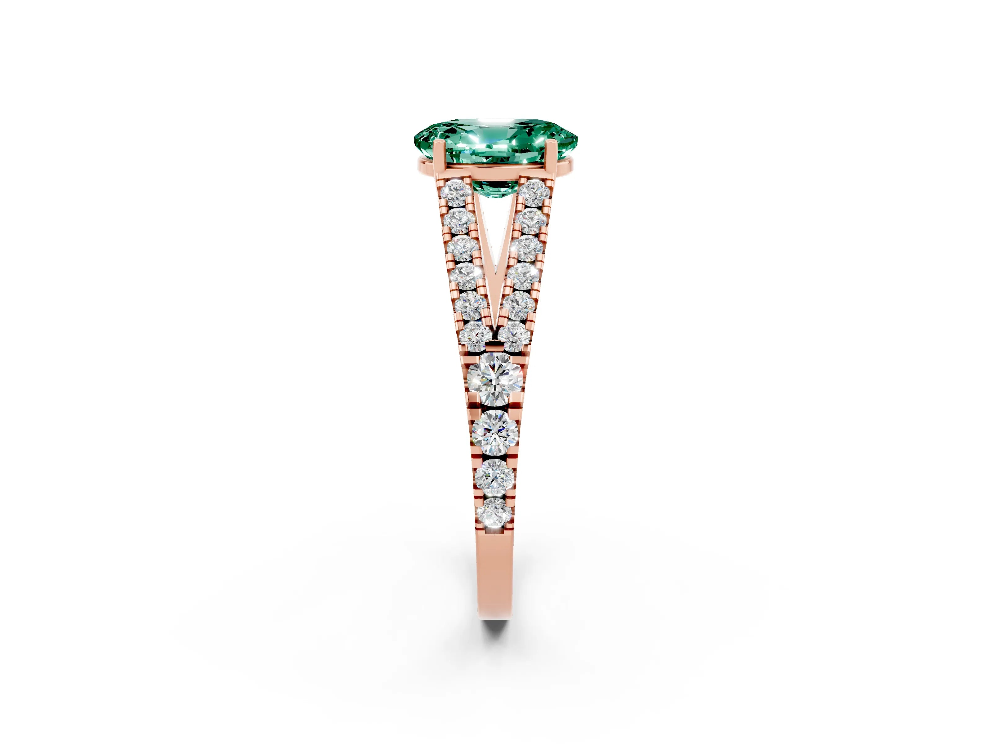 Rose gold Oval Cut Cut Split Shank Pave Diamond Engagement Ring with Four-Prong Setting_2