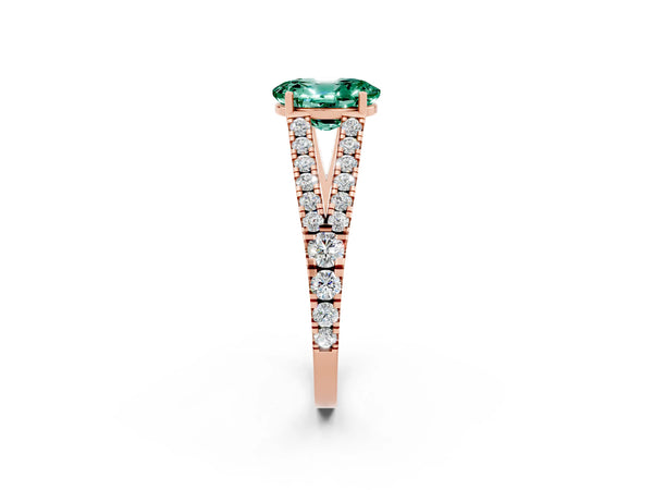 Rose gold Oval Cut Green Sapphire Split Shank Engagement Ring with Round Pavé and Prong Setting