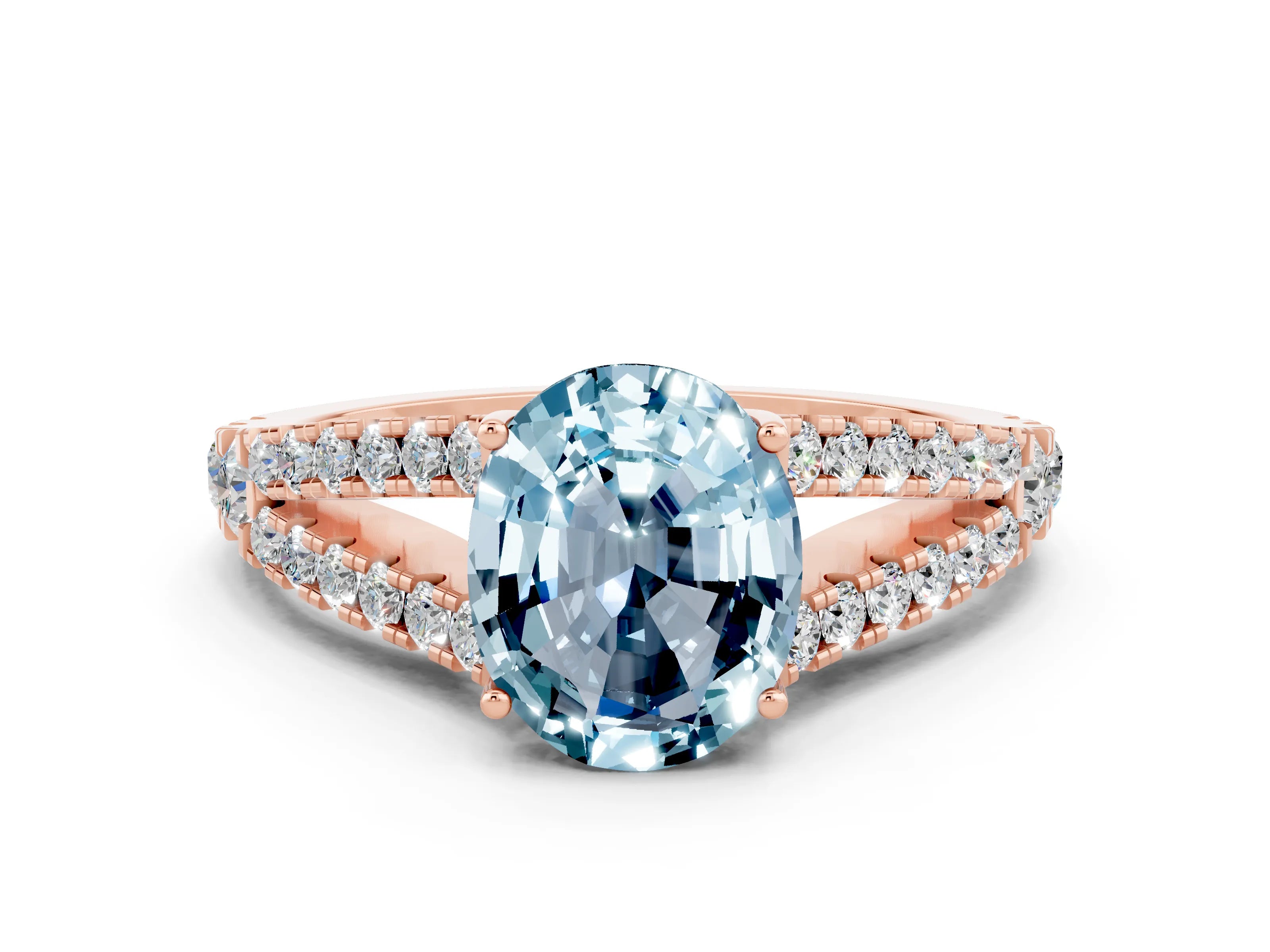 Rose gold Oval Cut Cut Split Shank Pave Diamond Engagement Ring with Four-Prong Setting
