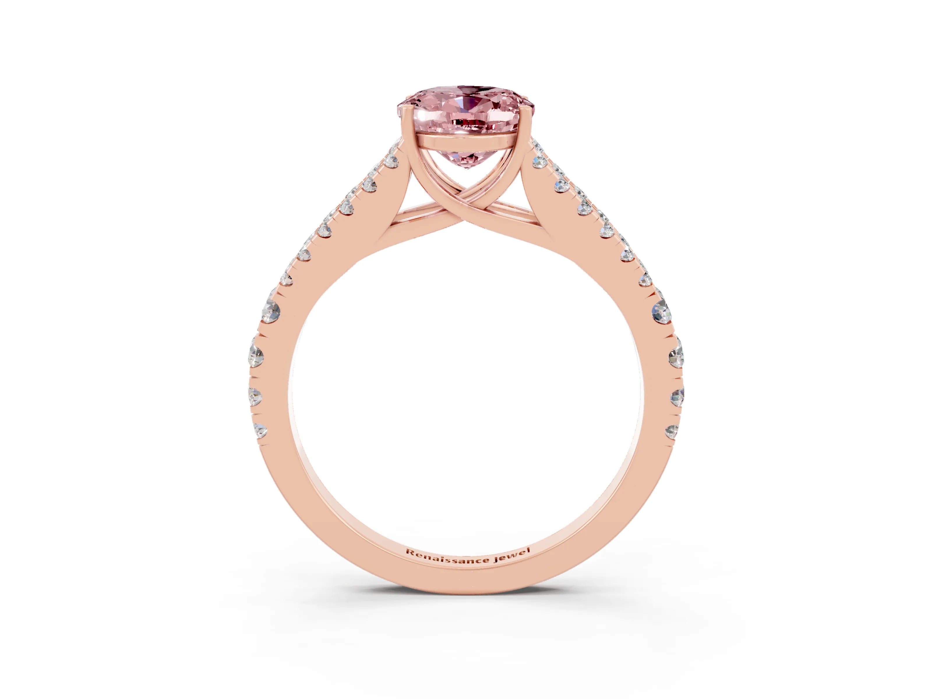 Rose gold Oval Cut Cut Split Shank Pave Diamond Engagement Ring with Four-Prong Setting_3
