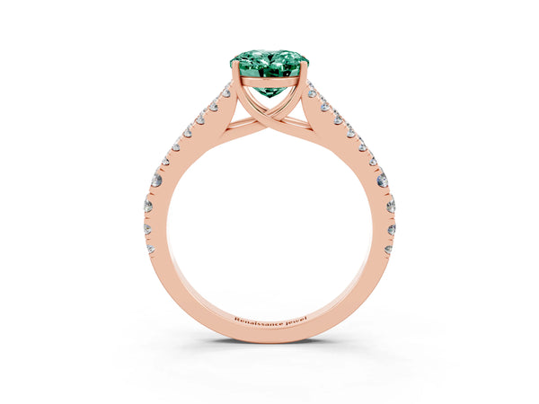 Rose gold Oval Cut Green Sapphire Split Shank Engagement Ring with Round Pavé and Prong Setting