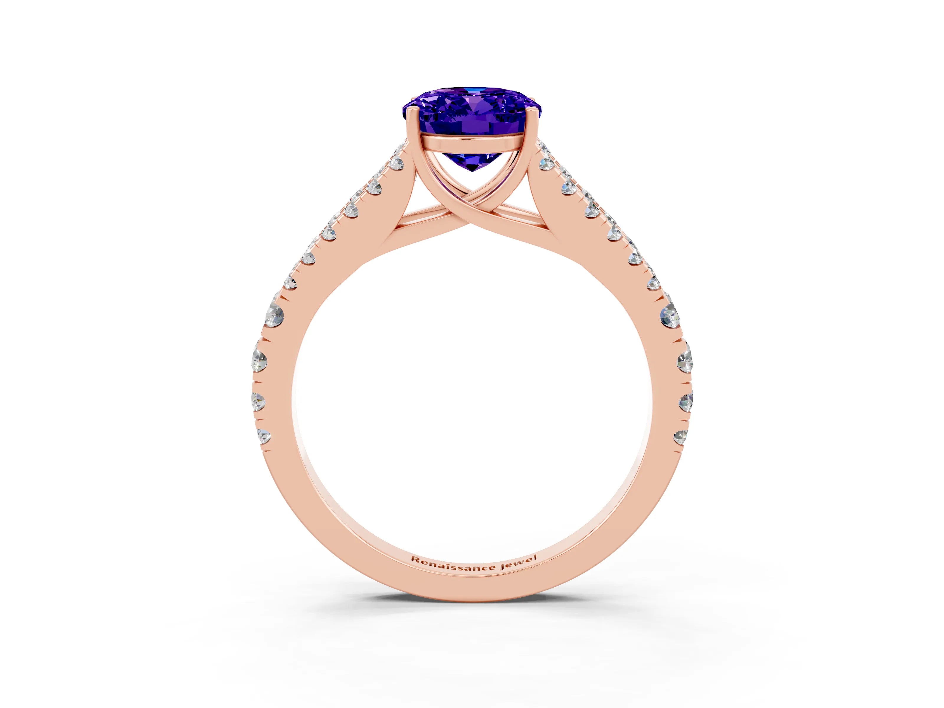 Rose gold Oval Cut Cut Split Shank Pave Diamond Engagement Ring with Four-Prong Setting_3