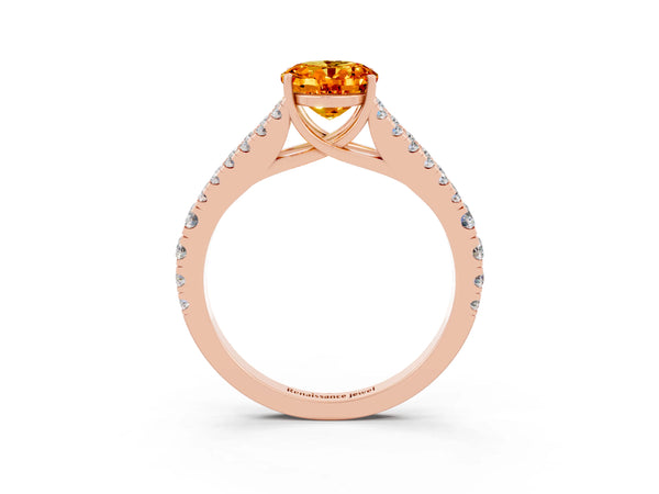 Rose gold Oval Cut Citrine Split Shank Engagement Ring with Round Pavé and Prong Setting