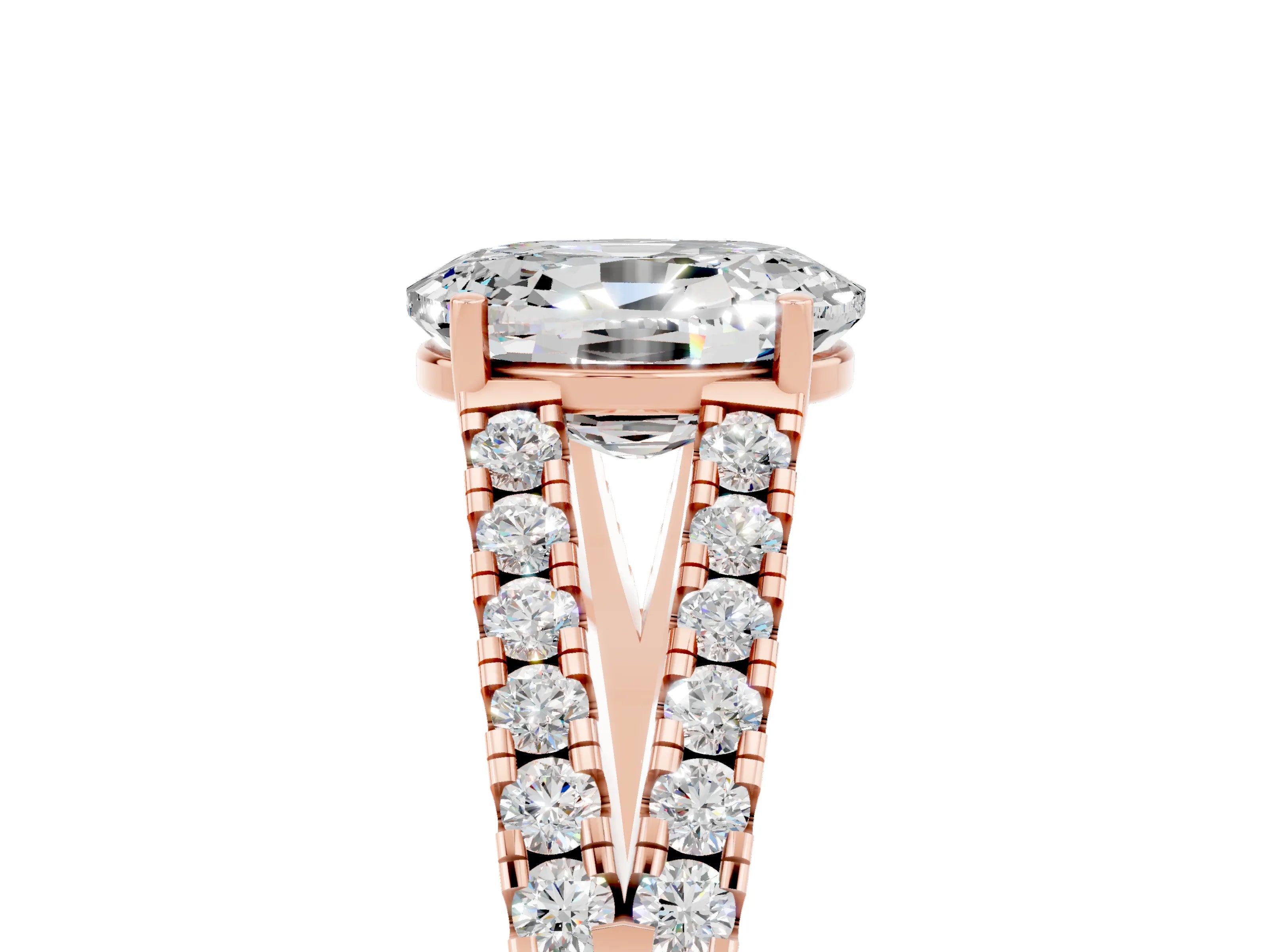 Rose gold Oval Cut Cut Split Shank Pave Diamond Engagement Ring with Four-Prong Setting_5