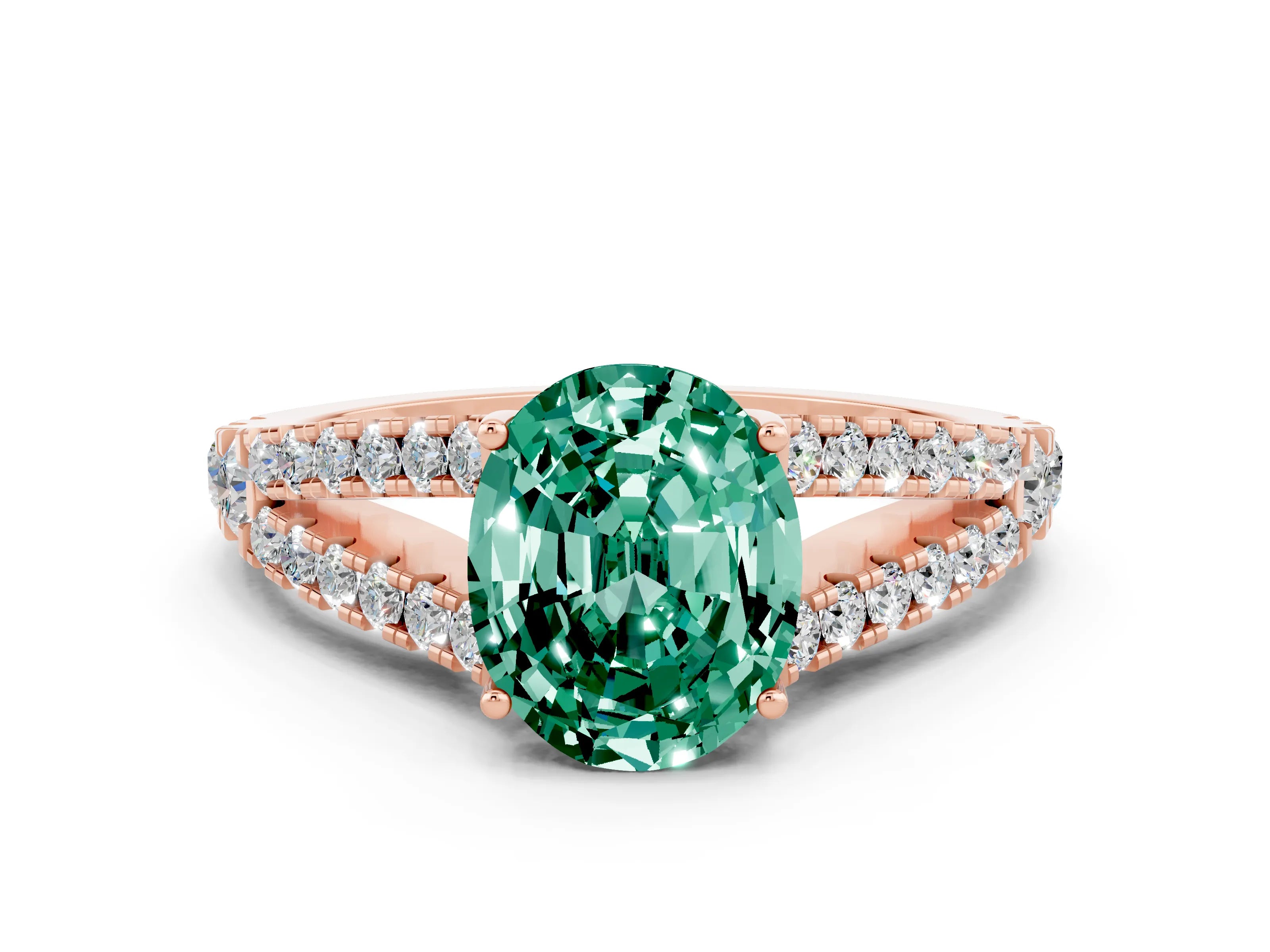 Rose gold Oval Cut Cut Split Shank Pave Diamond Engagement Ring with Four-Prong Setting