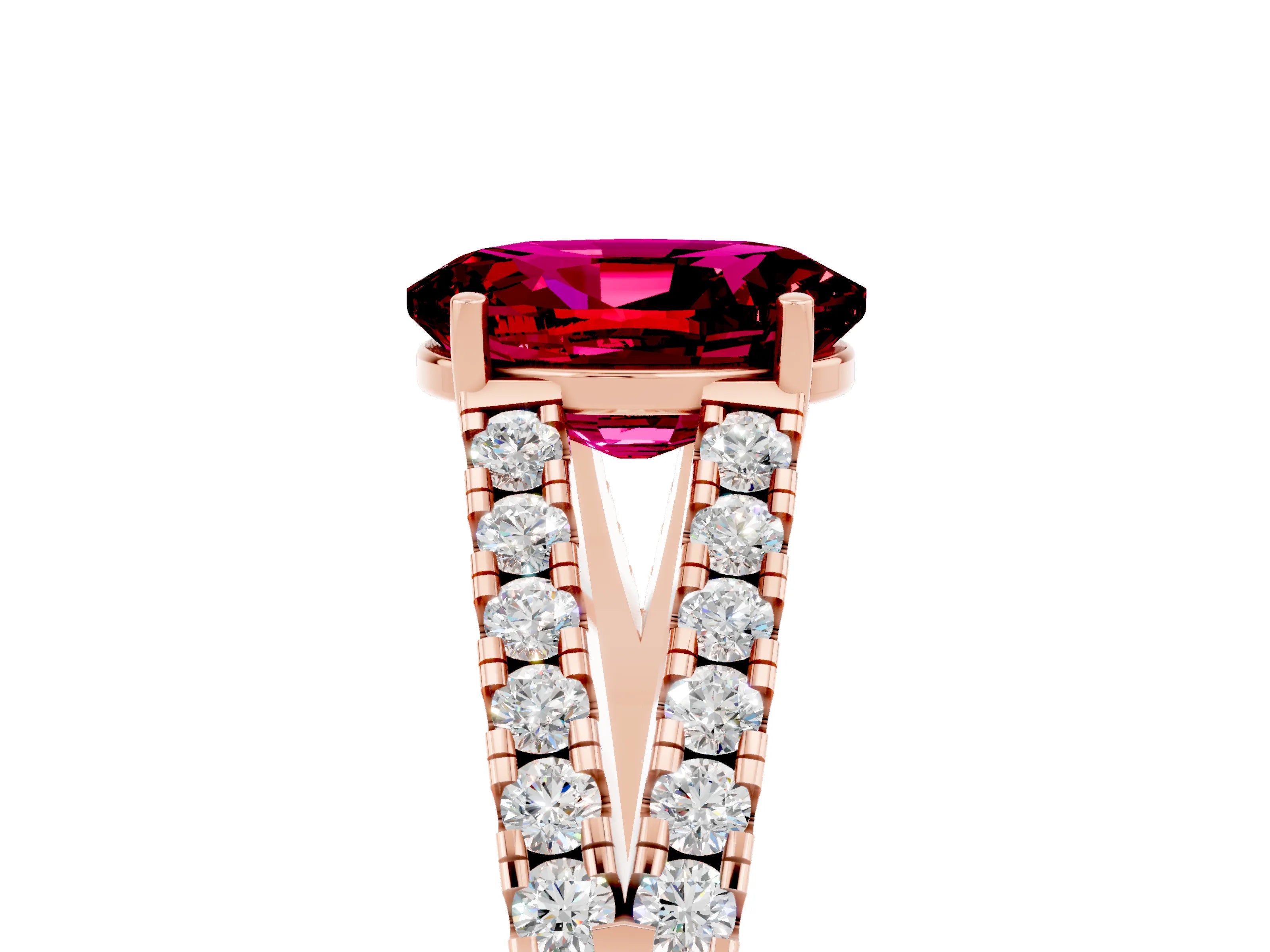 Rose gold Oval Cut Cut Split Shank Pave Diamond Engagement Ring with Four-Prong Setting_5