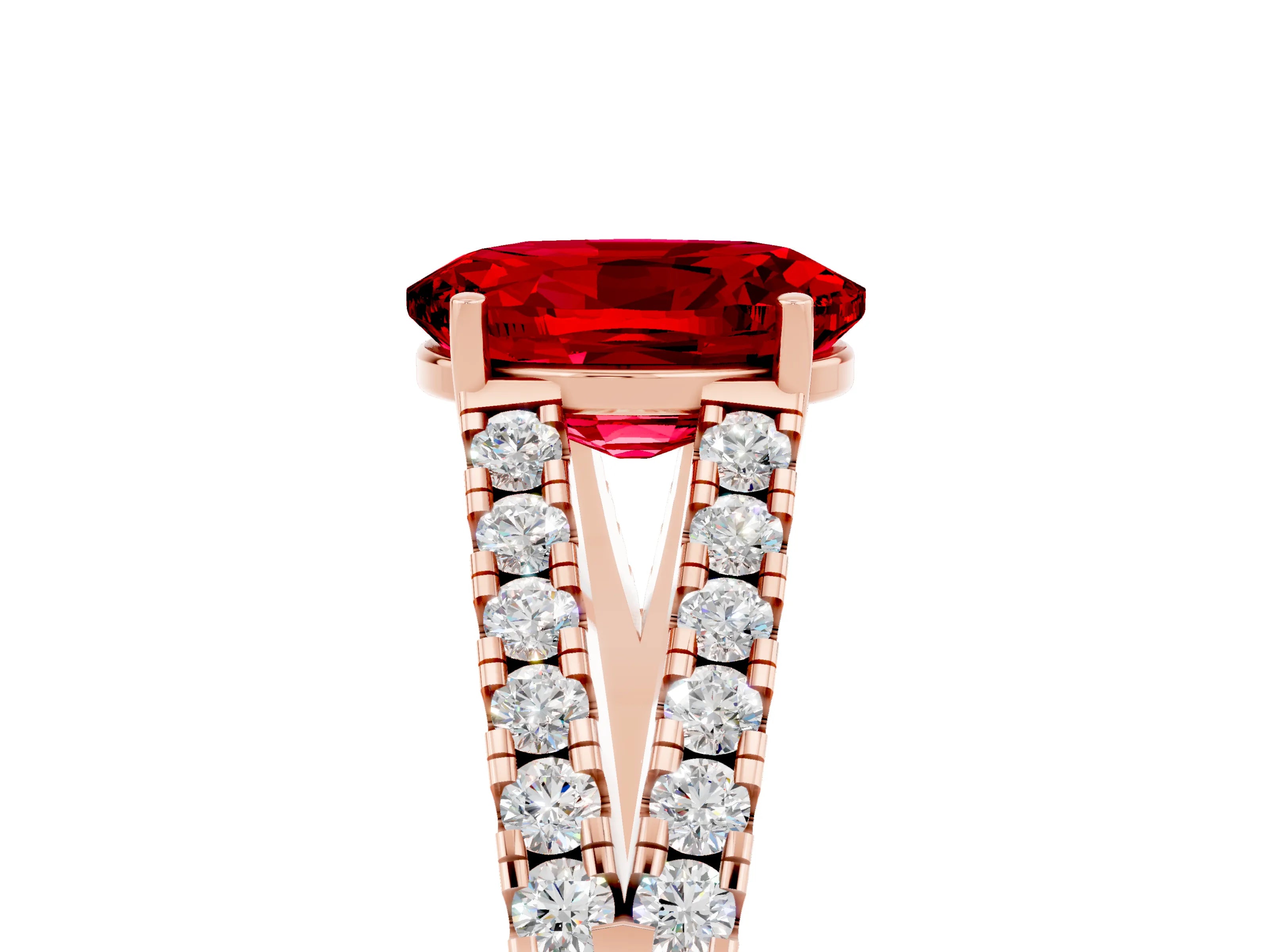 Rose gold Oval Cut Cut Split Shank Pave Diamond Engagement Ring with Four-Prong Setting_5
