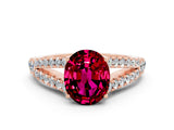 Rose gold Oval Cut Cut Split Shank Pave Diamond Engagement Ring with Four-Prong Setting