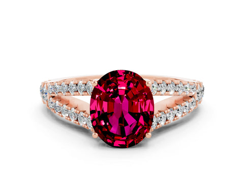 Rose gold Oval Cut Cut Split Shank Pave Diamond Engagement Ring with Four-Prong Setting
