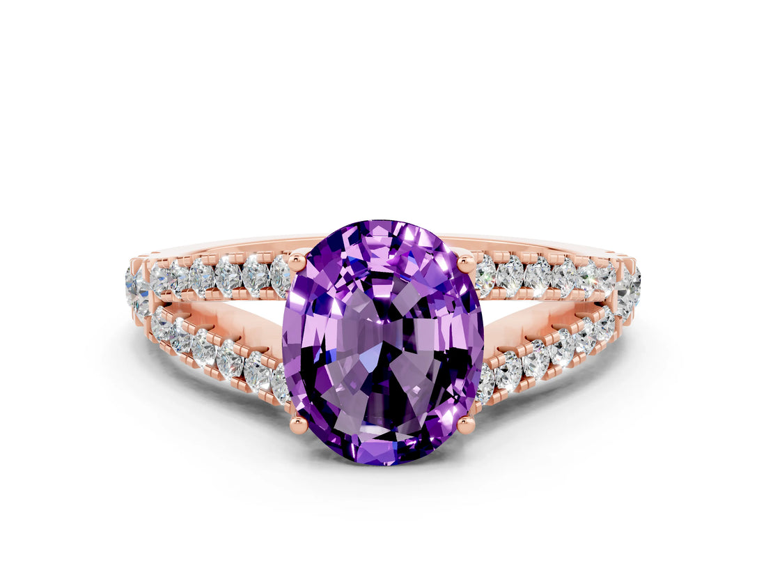 Rose gold Oval Cut Cut Split Shank Pave Diamond Engagement Ring with Four-Prong Setting