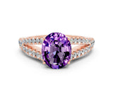 Rose gold Oval Cut Cut Split Shank Pave Diamond Engagement Ring with Four-Prong Setting