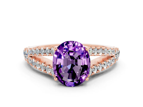 Rose gold Oval Cut Cut Split Shank Pave Diamond Engagement Ring with Four-Prong Setting