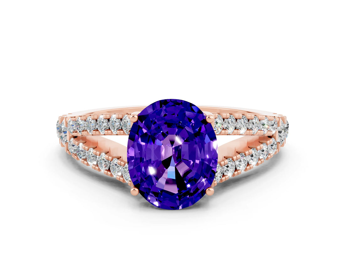 Rose gold Oval Cut Cut Split Shank Pave Diamond Engagement Ring with Four-Prong Setting