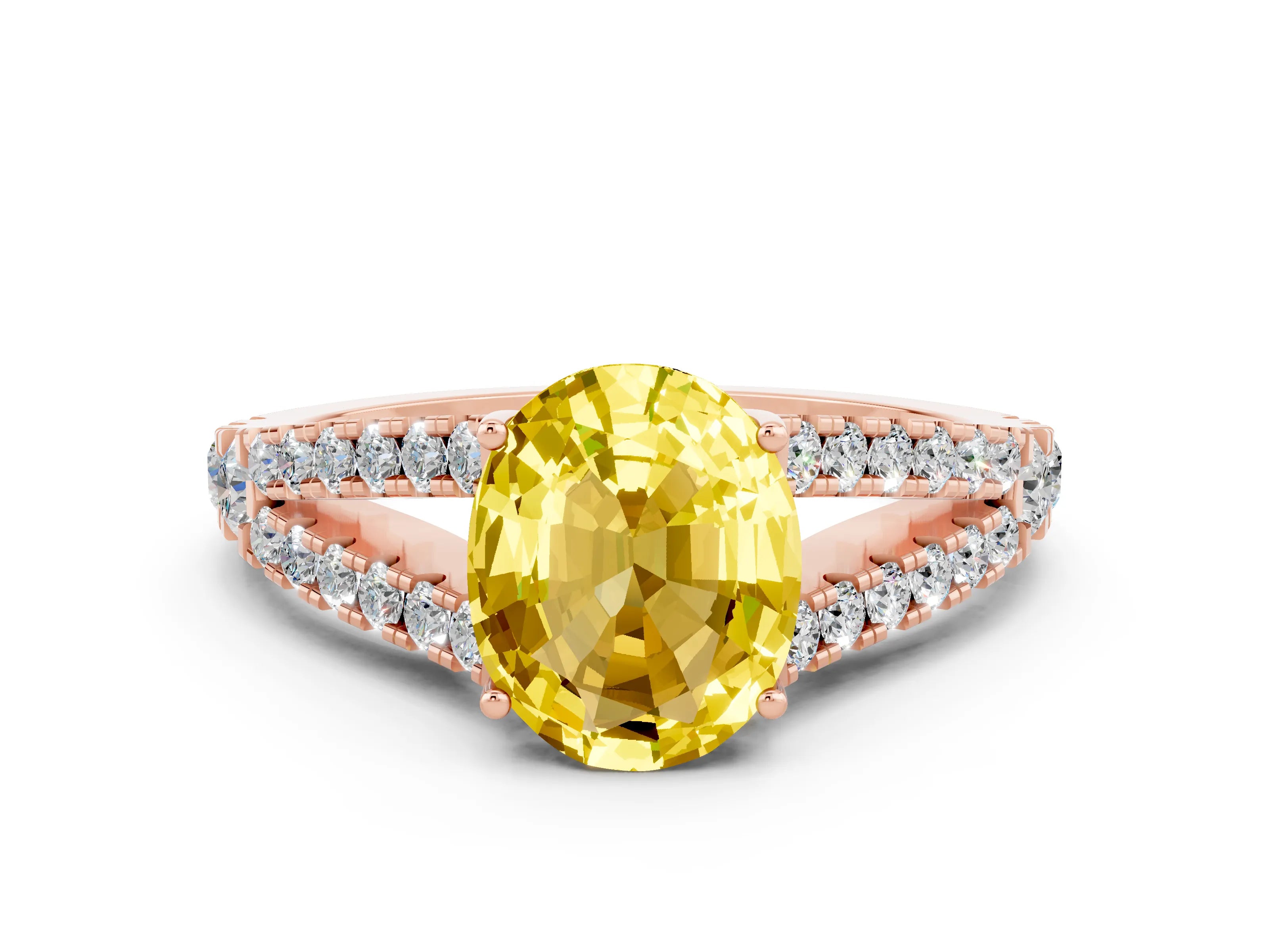Rose gold Oval Cut Cut Split Shank Pave Diamond Engagement Ring with Four-Prong Setting