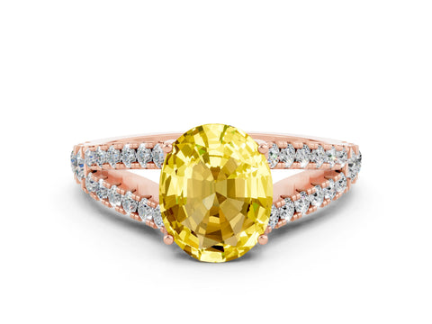 Rose gold Oval Cut Cut Split Shank Pave Diamond Engagement Ring with Four-Prong Setting