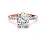 Rose gold Oval Cut Diamond Brilliant Solitaire Ring with Pavé Band and Four-Prong Setting_173