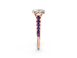 Rose gold Oval Cut Diamond Cathedral Solitaire Ring with Round with Amethyst side stone Pavé Band_14