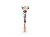 Rose gold Oval Cut Diamond Cathedral Solitaire Ring with Round with Aquamarine side stone Pavé Band_14