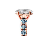 Rose gold Oval Cut Diamond Cathedral Solitaire Ring with Round with Aquamarine side stone Pavé Band_17