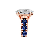 Rose gold Oval Cut Diamond Cathedral Solitaire Ring with Round with Blue Sapphire side stone Pavé Band_17