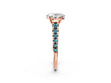 Rose gold Oval Cut Diamond Cathedral Solitaire Ring with Round with Blue Topaz side stone Pavé Band_2