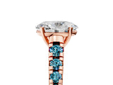 Rose gold Oval Cut Diamond Cathedral Solitaire Ring with Round with Blue Topaz side stone Pavé Band_5