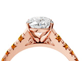 Rose gold Oval Cut Diamond Cathedral Solitaire Ring with Round with Citrine side stone Pavé Band_28