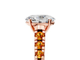 Rose gold Oval Cut Diamond Cathedral Solitaire Ring with Round with Citrine side stone Pavé Band_29