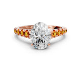 Rose gold Oval Cut Diamond Cathedral Solitaire Ring with Round with Citrine side stone Pavé Band_36