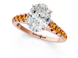 Rose gold Oval Cut Diamond Cathedral Solitaire Ring with Round with Citrine side stone Pavé Band_37