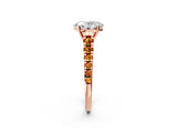 Rose gold Oval Cut Diamond Cathedral Solitaire Ring with Round with Citrine side stone Pavé Band_38