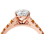 Rose gold Oval Cut Diamond Cathedral Solitaire Ring with Round with Citrine side stone Pavé Band_40
