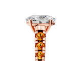 Rose gold Oval Cut Diamond Cathedral Solitaire Ring with Round with Citrine side stone Pavé Band_41