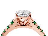 Rose gold Oval Cut Diamond Cathedral Solitaire Ring with Round with Emerald side stone Pavé Band_4