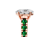 Rose gold Oval Cut Diamond Cathedral Solitaire Ring with Round with Emerald side stone Pavé Band_5