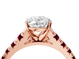 Rose gold Oval Cut Diamond Cathedral Solitaire Ring with Round with Garnet side stone Pavé Band_16
