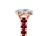 Rose gold Oval Cut Diamond Cathedral Solitaire Ring with Round with Garnet side stone Pavé Band_17