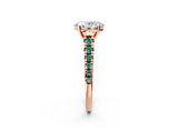 Rose gold Oval Cut Diamond Cathedral Solitaire Ring with Round with Green Sapphire side stone Pavé Band_14