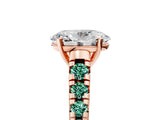 Rose gold Oval Cut Diamond Cathedral Solitaire Ring with Round with Green Sapphire side stone Pavé Band_17