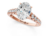 Rose gold Oval Cut Diamond Cathedral Solitaire Ring with Round with Moissanite side stone Pavé Band_25