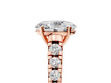 Rose gold Oval Cut Diamond Cathedral Solitaire Ring with Round with Moissanite side stone Pavé Band_29