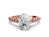 Rose gold Oval Cut Diamond Cathedral Solitaire Ring with Round with Morganite side stone Pavé Band_12