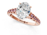 Rose gold Oval Cut Diamond Cathedral Solitaire Ring with Round with Morganite side stone Pavé Band_13