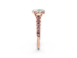 Rose gold Oval Cut Diamond Cathedral Solitaire Ring with Round with Morganite side stone Pavé Band_14