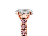 Rose gold Oval Cut Diamond Cathedral Solitaire Ring with Round with Morganite side stone Pavé Band_17
