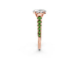 Rose gold Oval Cut Diamond Cathedral Solitaire Ring with Round with Peridot side stone Pavé Band_2