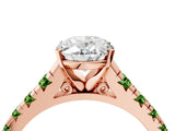 Rose gold Oval Cut Diamond Cathedral Solitaire Ring with Round with Peridot side stone Pavé Band_4