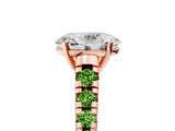 Rose gold Oval Cut Diamond Cathedral Solitaire Ring with Round with Peridot side stone Pavé Band_5