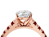 Rose gold Oval Cut Diamond Cathedral Solitaire Ring with Round with Ruby side stone Pavé Band_52