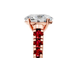 Rose gold Oval Cut Diamond Cathedral Solitaire Ring with Round with Ruby side stone Pavé Band_53